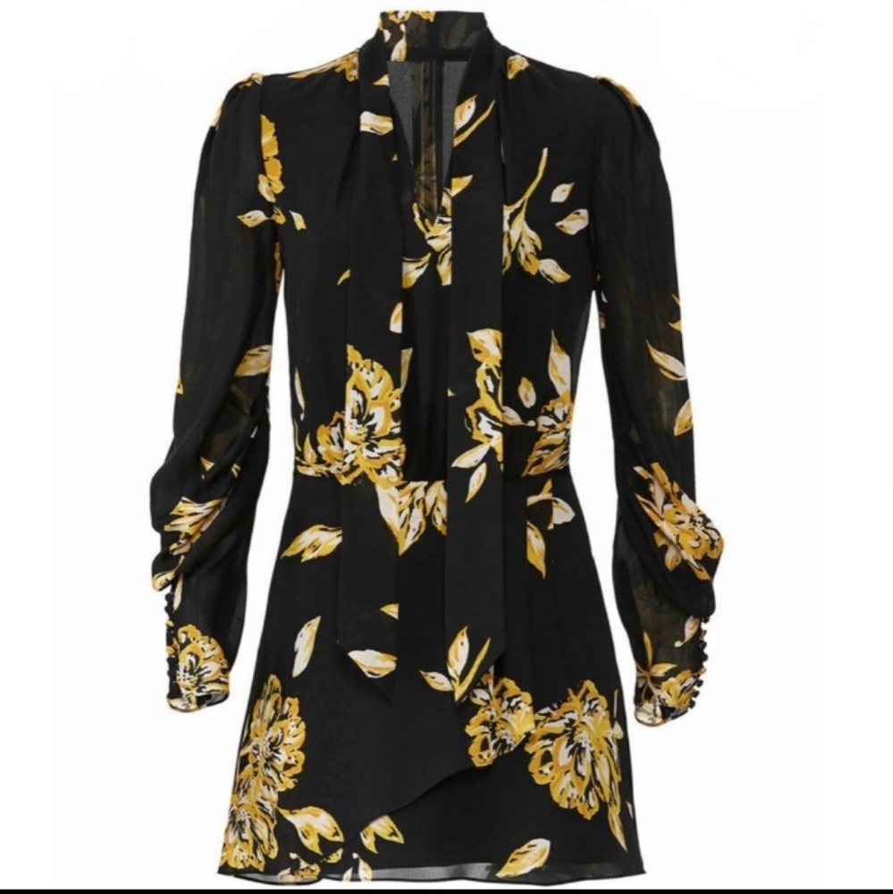 Joie Black and Yellow Floral Mini Dress